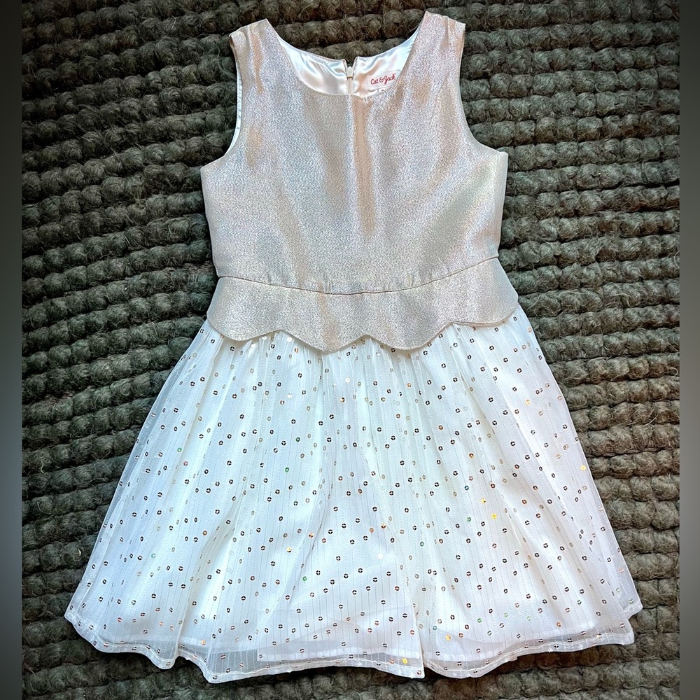 Cat & Jack Girls NWOT Gold & Cream Holiday Dress - Picture 1 of 5